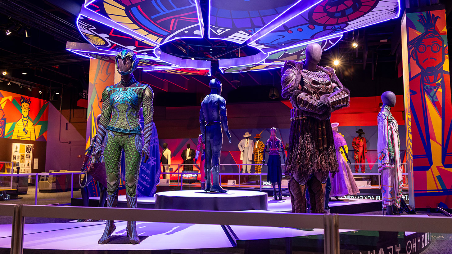 Wide shot of Black Panther costumes