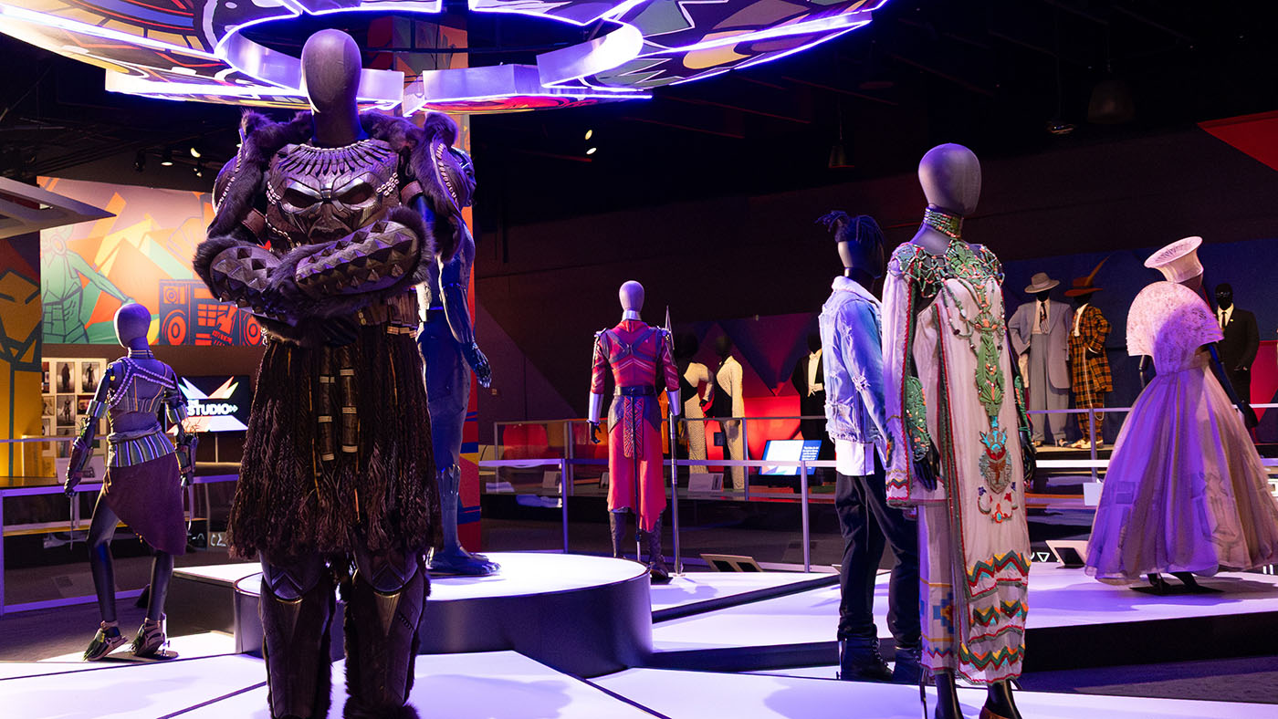 Wide shot of Black Panther costumes