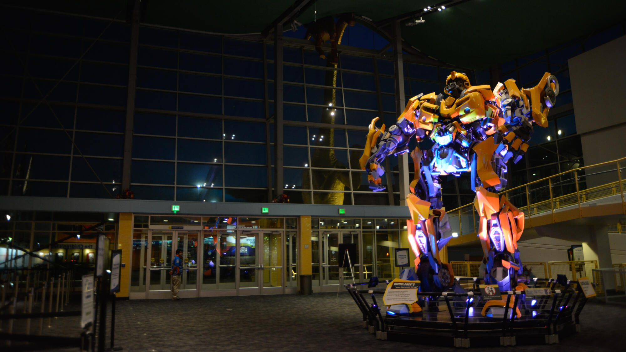 Bumblebee at night in an empty Welcome Center.