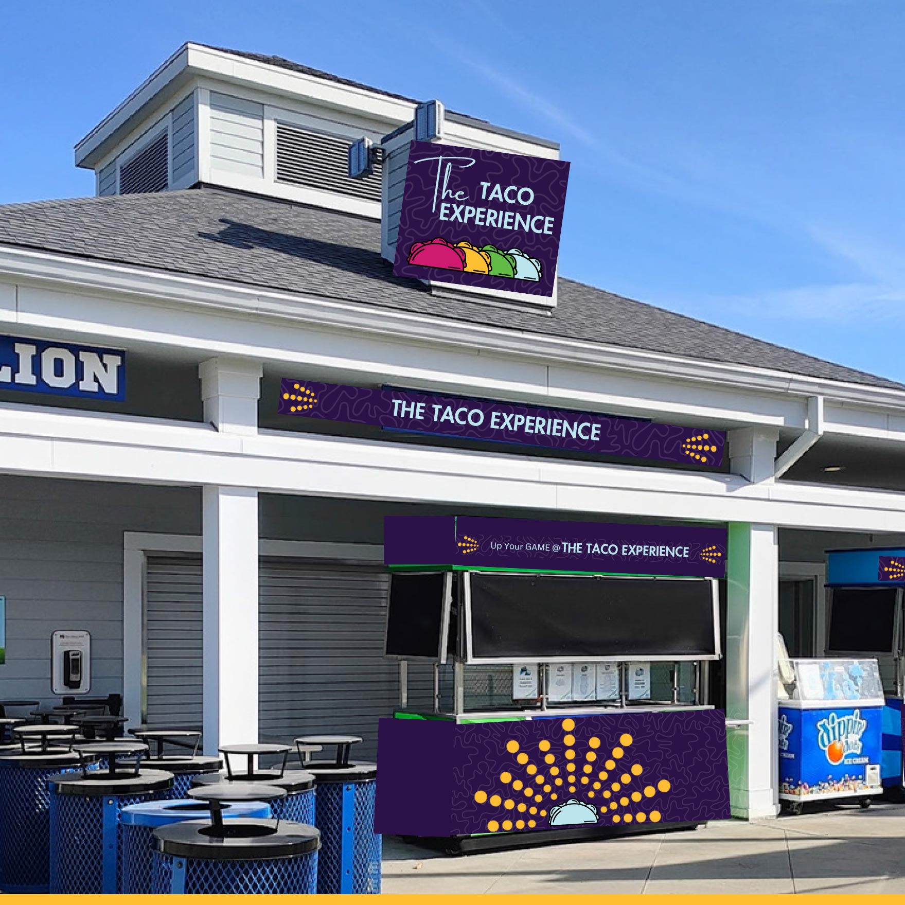 Taco stand in the Kohler Pavilion in the outdoor sports area.