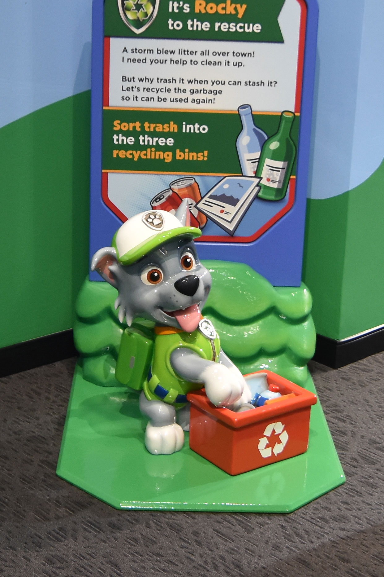 Sculpture of Rocky from PAW Patrol. 