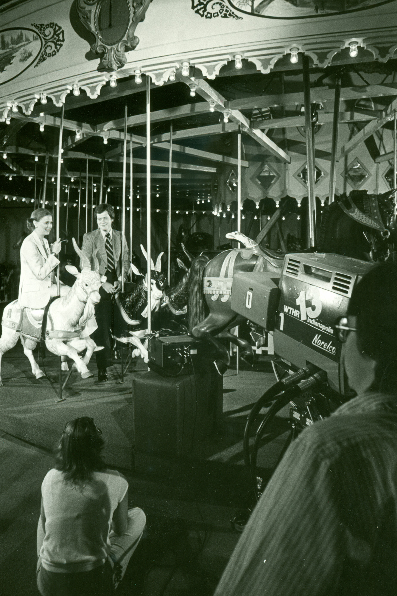 Archive photo of Jane Pauley and David Letterman on the Carousel. 