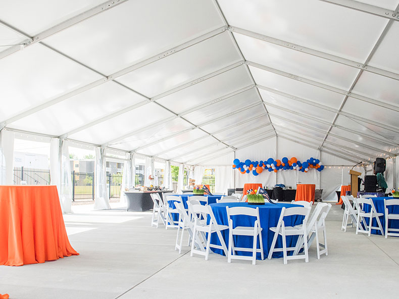 Interior of outdoor event tent.