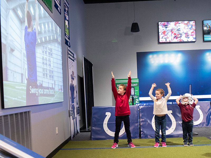 Practicing Combine drills with Jack Doyel in First & Goal at The Children's Museum of Indianapolis