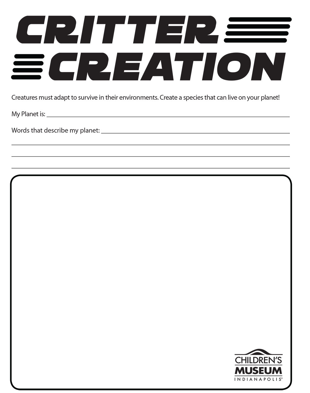 Critter Creation Activity Sheet for Star Wars Day for Museum at Home with The Children's Museum of Indianapolis