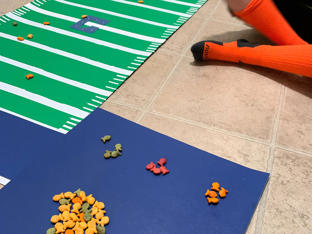 Materials for Goldfish Football with Colts mascot Blue and the Riley Children's Health Sports Legends Experience at The Children's Museum of Indianapolis