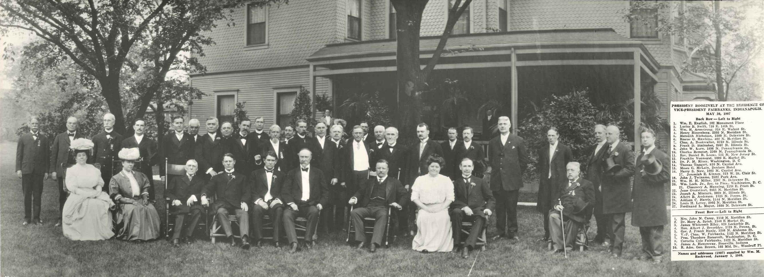 Photo of President Theodore Roosevelt outside the house of Vice President Charles W. Fairbanks in Indianapolis from The Children's Museum of Indianapolis Collections department