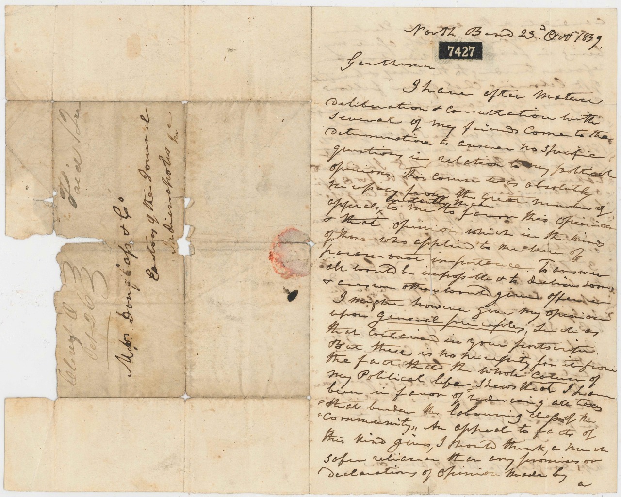 Letter from William Henry Harrison in The Children's Museum Collections department