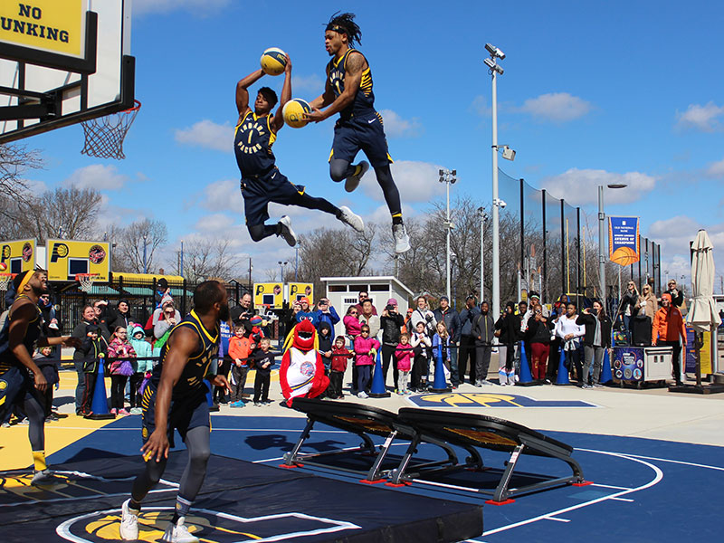 Pacers Power Pack dunk show in the Riley Children's Health Sports Legends Experience at The Children's Museum of Indianapolis