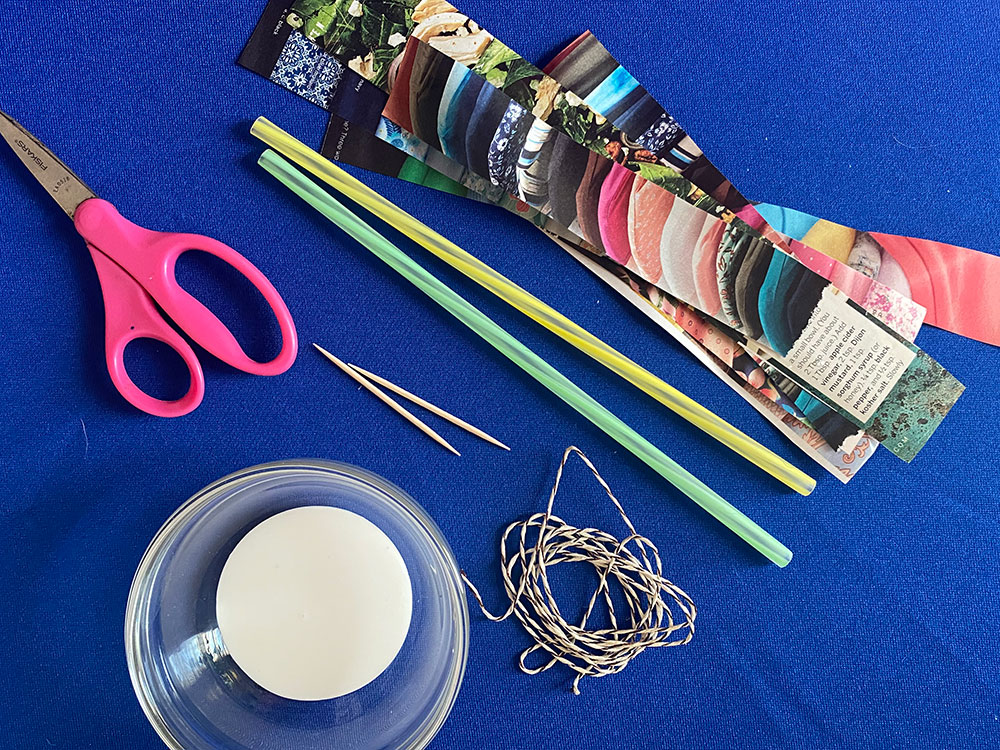 Materials for DIY paper bead jewelry with Museum at Home for The Children's Museum of Indianapolis