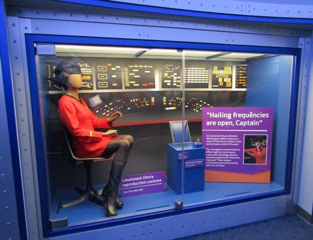 Replica of Lieutenant Uhura's Star Trek costume on display in the Schaefer Planetarium and Space Object Theater at The Children's Museum of Indianapolis