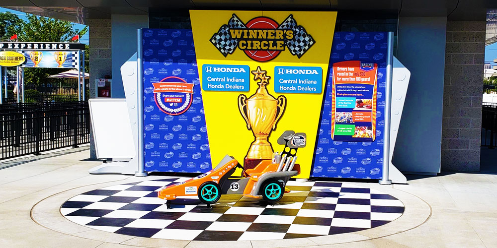 The Winner's Circle in the Riley Children's Health Sports Legends Experience at The Children's Museum of Indianapolis.