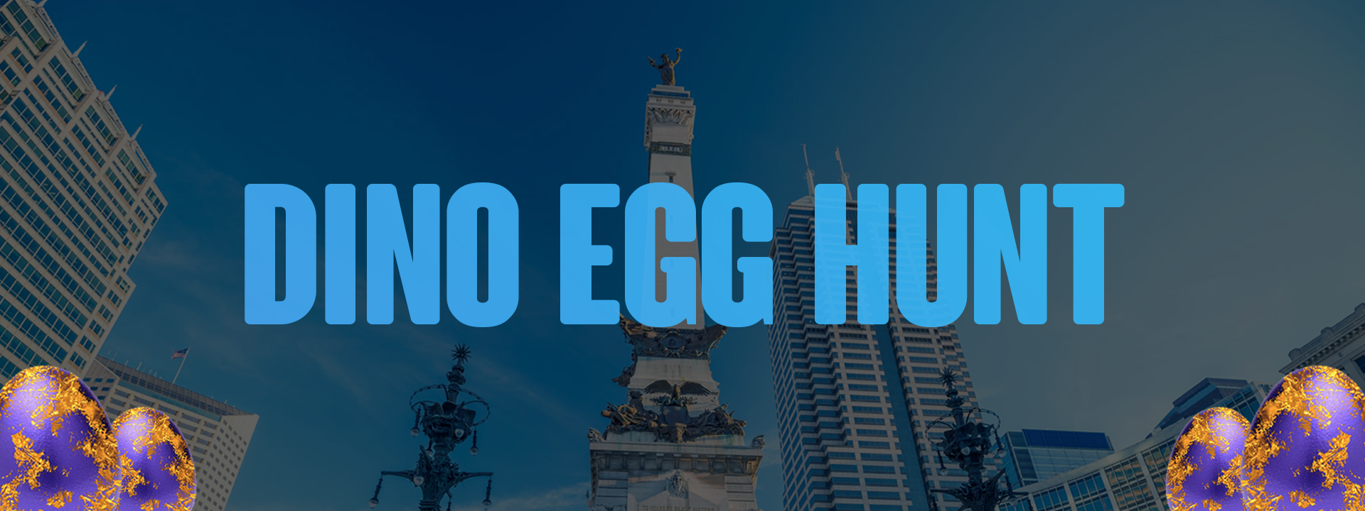 Dinosaur Egg Hunt Graphic showing Monument Circle with Eggs around it