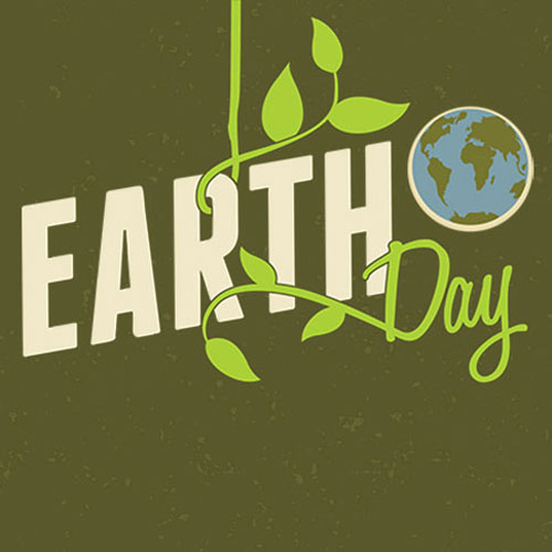 Earth Day logo with green background.