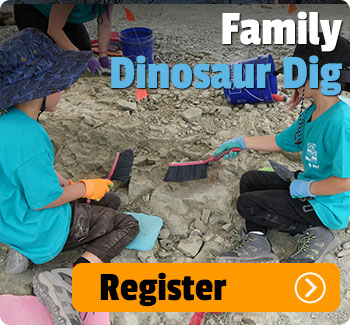 Children digging for fossils at The Jurassic Mile dig site in Wyoming.