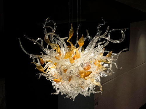 Dale Chihuly Amber and Waterford Crystal Chandelier at Fort Wayne Museum of Art.